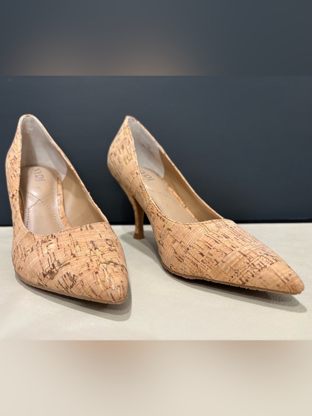 NYDJ Cork Pumps Pointed-Toe Never Worn- Tan 2" Heel, Business Casual Wedding